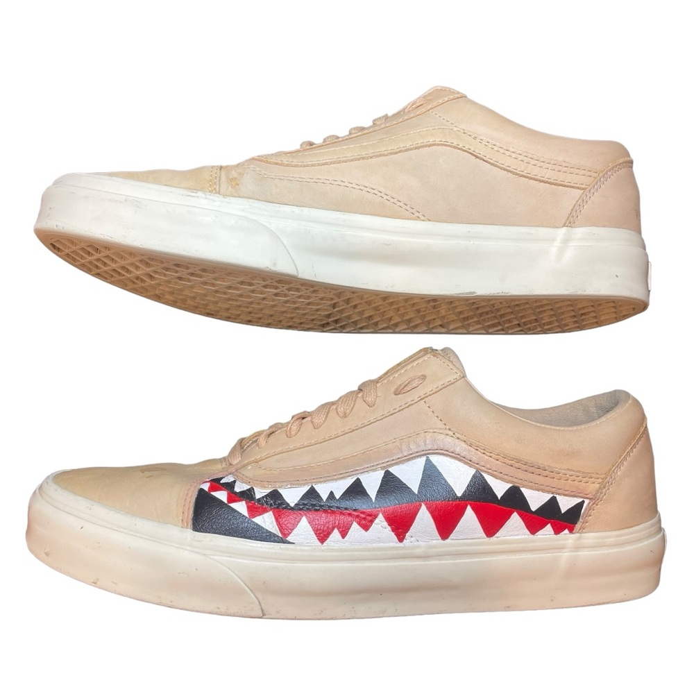 Men's Vans Bape Custom Shark Teeth Design Tan Nubuck Leather Sneaker Size 10
